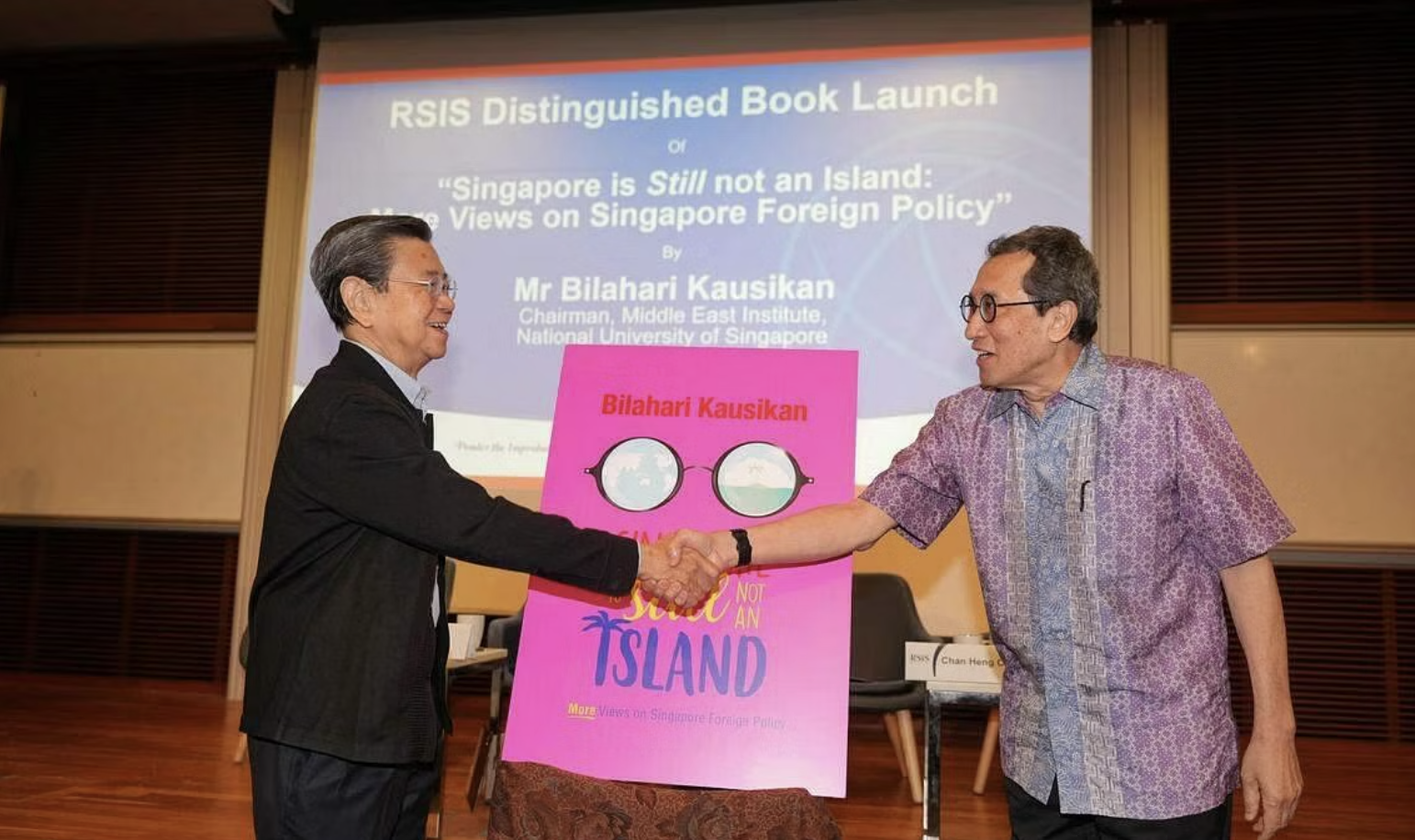 Former deputy prime minister Wong Kan Seng (left) and author Bilahari Kausikan (right) at the launch of "Singapore Is Still Not An Island" on Jul 20, 2023. PHOTO: BT FILE